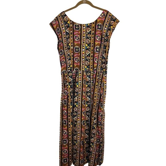 Mic Fashion Dress Women M Brown Tribal Maxi Colorful Floral Striped Boho Western - Picture 9 of 14
